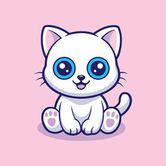 Cute White Kitten Sitting With Big Blue Eyes