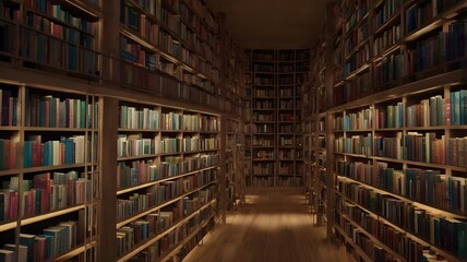 Obraz premium beautiful library room with bookshelves, with a warm atmosphere. generative ai