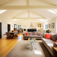 Spacious Open-Plan Living and Dining Area with Modern Decor