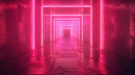 Vibrant Neon Tunnel   A Futuristic Geometric Architectural Passageway with Radiant Glowing Lights in Shades of Pink Red and Violet  The Minimalist Clean and Symmetrical Design Creates a Surreal
