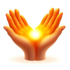 Fototapeta premium Two open hands holding a glowing light, symbolizing hope and unity, white isolated background.