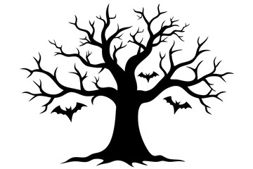 Halloween tree set vector illustration. Silhouette of a tree isolated. Spooky trees silhouette collection of Halloween