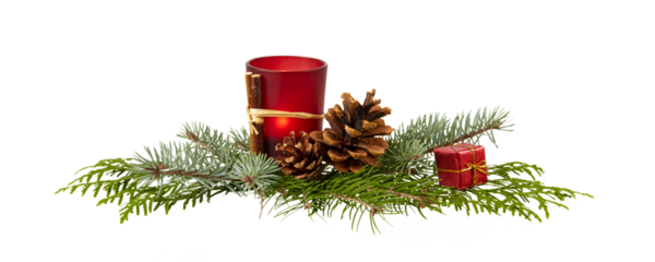 christmas candle and decorations isolated on white or transparent png