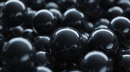 Spherical glossy black orbs forming a minimalist and abstract background with a dark mysterious and futuristic feel  The smooth and shiny spheres create a visually striking and conceptual design