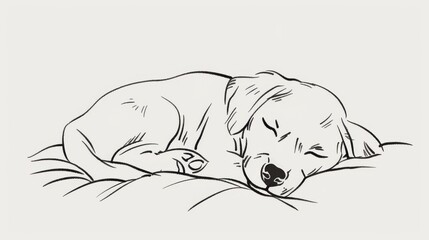 Simple and charming line art illustration of a cute puppy sleeping peacefully on a soft pillow. Perfect for pet-themed designs.