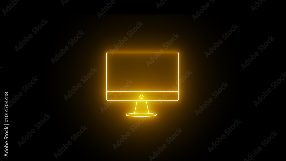 Poster abstract neon computer monitor icon. glowing monitor display screen sign.