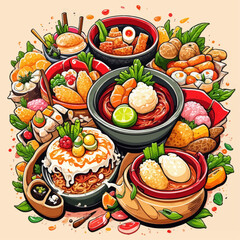 Asian Food Illustration - Noodles, Soup, and More