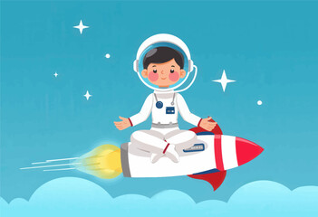 Obraz premium Astronaut Meditating on Rocket 