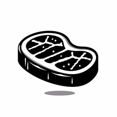 Black and White Steak Icon with Shadow