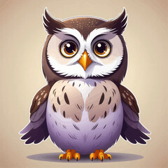 Obraz premium Cartoon Owl with Large Eyes and Orange Beak