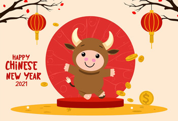 Naklejka premium Chinese New Year Ox Illustration 2021 