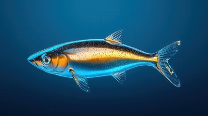 Fototapeta premium Realistic fish illustration with vibrant colors on a blue background.