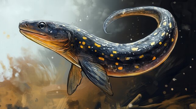 A vibrant and detailed illustration of a salamander swimming gracefully in its natural habitat.