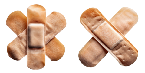 Healing bandages in variety of sizes, isolated on a white background, transparent background.