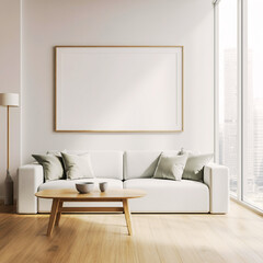 Bright Living Room with Minimalist Sofa and Stunning City View