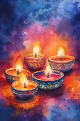 Obraz premium Diwali props in a vibrant watercolor style