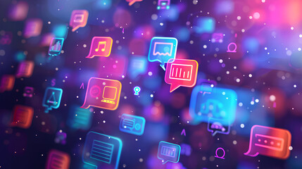 Business communication with floating speech bubbles and digital message icons

