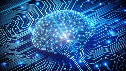 of brain connected to motherboard in abstract future technology concept, cybernetics