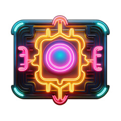 Obraz premium Bright neon sign with vibrant colors and geometric design, isolated on a white background, transparent background.