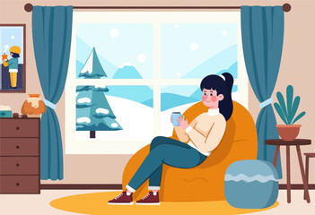 Obraz premium Woman Relaxing at Home in Winter 