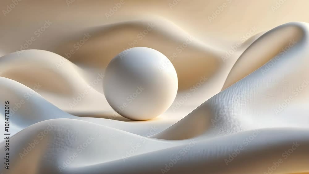 Poster a white sphere rests on top of a smooth, white surface, creating an abstract and minimalist composit