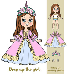Cute cartoon girl with straight hair with princess charming costume constructor