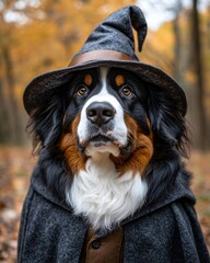 Portrait of dog in witch's hat