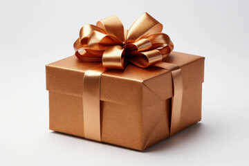 Shiny Wrapped Gift Box with Bow on White Background