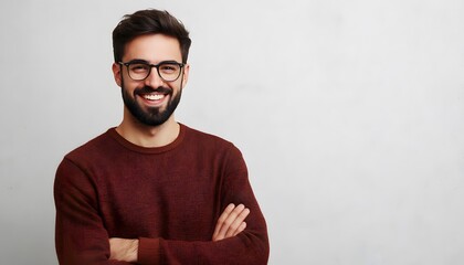 Fototapeta premium Portrait of a Smiling Man Wearing Glasses and a Red Sweater