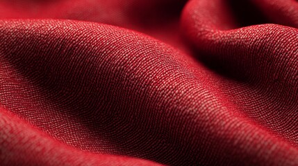 Close-up of textured red fabric showcasing intricate weave details in natural light