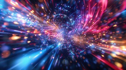 Vibrant New Year's Celebration with Neon Fireworks and Light Trails for Festive Designs