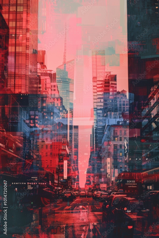 Poster Lofi background featuring double exposure cityscapes.