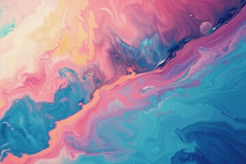 A colorful painting with a blue and pink swirl. The painting has a dreamy, ethereal quality to it