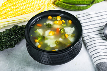 Soup with corn and broccoli
