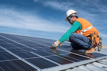 Tradesman Installing Solar Panels for Green Energy Solutions 4032 x 2688