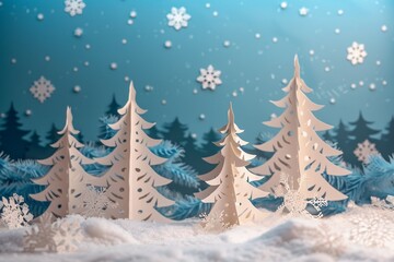 Naklejka premium Snowy Paper Forest Scene
