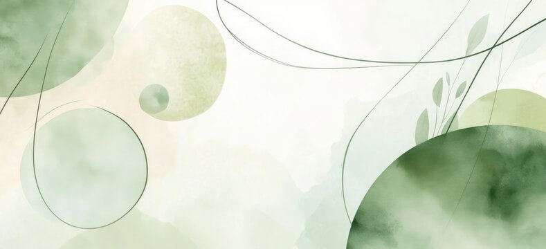 Pastellgr&uuml;nes Aquarell-Design mit geometrischen Formen als Hintergrund im Bannerformat, mit Textfreiraum