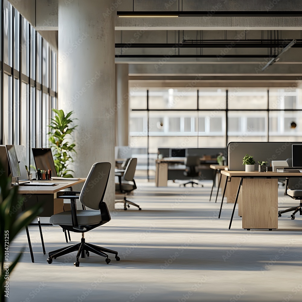 Wall mural open space office with raw, industrial-style desks for a relaxed corporate work environment 3072 x 3