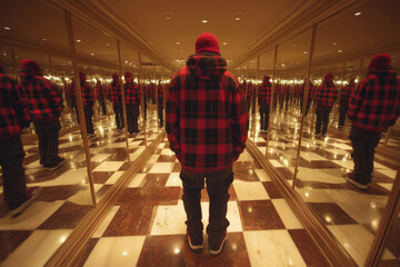 Mirrored Hallway Reflections at Dusk