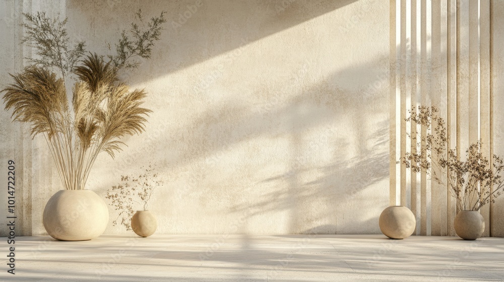 Aufkleber geometric shapes in soft beige tones on a textured background with a large area of empty space.