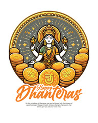 Happy Dhanteras and Dhanatrayodashi Social Media Post Template, Goddes Laxmi, Lakshmi maa, with golden coins