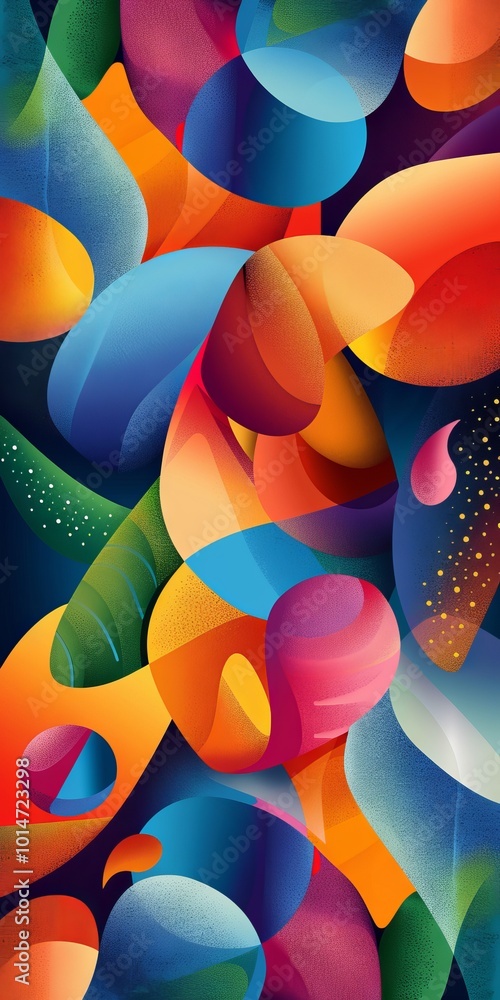 Sticker A colorful abstract painting with many different shapes and colors