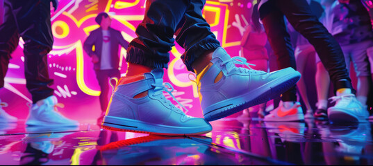 Retro 90s Sneaker Vibes with Neon Graffiti and Action-Packed Dance Moves