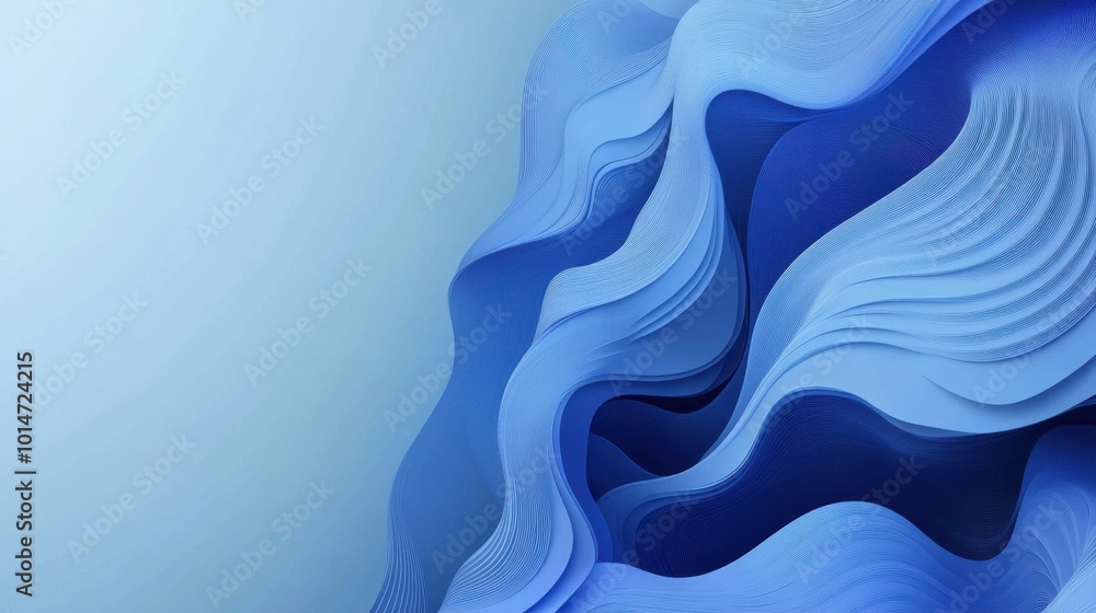 Poster minimalistic blue abstract background with smooth gradient waves and ample copy space on the right s