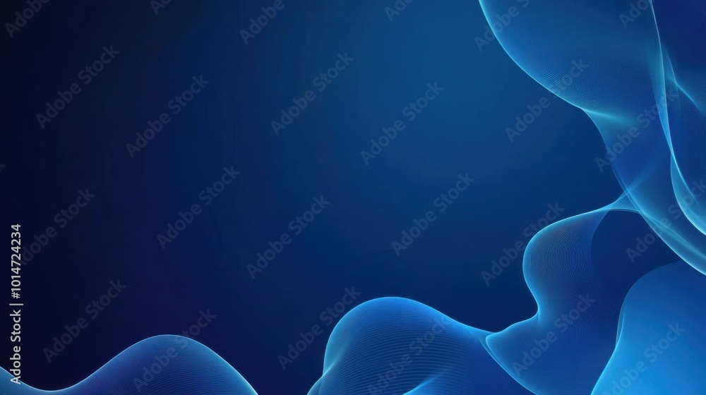 Poster minimalistic blue abstract background with smooth gradient waves and ample copy space on the right s