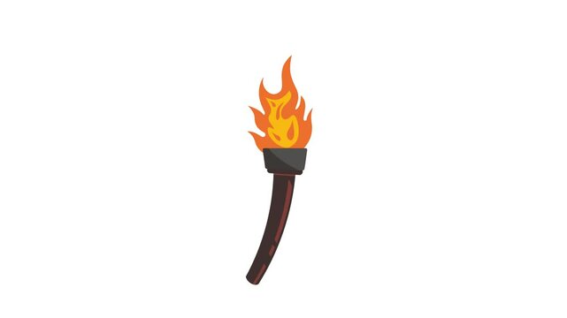 cartoon animation of fire torch wood sticks, white background isolation alpha channel, looping animation