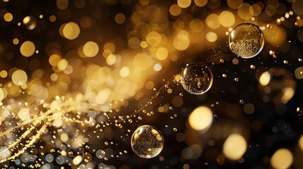 Luxurious Champagne Bubbles Against Black and Gold for New Year's Celebration Design