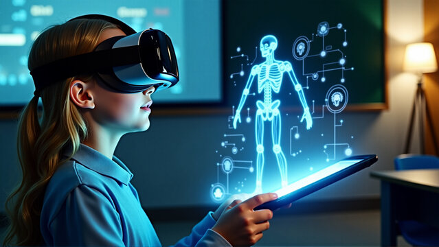 kids learning virtual reality in school