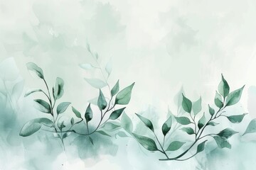 Beautiful watercolor illustration featuring delicate green leaves on a soft pastel background, perfect for nature-themed designs and decor.
