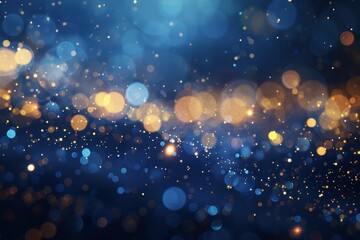 Fototapeta premium Elegant Golden Particles and Bokeh on Midnight Blue for Luxurious New Year's Designs